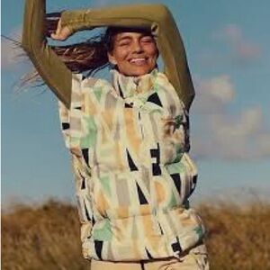 Free People Movement Stylish Multicolor Women's White Puffer Vest Oversize Sz S